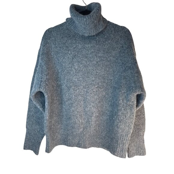 ZARA Smokey Blue Medium Turtleneck Sweater Acrylic Wool Alpaca Blend Soft Cozy - Picture 8 of 14